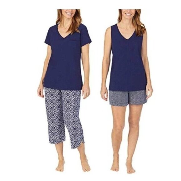 Carole Hochman Women's 4‎ Piece Blue and Floral Pajama Set Size S - Picture 1 of 3